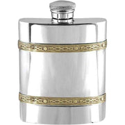 Orton West 6oz Double Celtic Band Hip Flask - Silver/Brass Gold