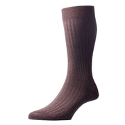 Pantherella Danvers Rib Cotton Lisle Socks - Dark Brown Mix