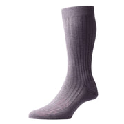 Pantherella Danvers Rib Cotton Lisle Socks - Mid Grey Mix