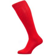 Pantherella Danvers Rib Over the Calf Cotton Lisle Socks - Scarlet