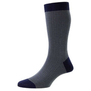 Pantherella Fabian Cotton Fil D'Ecosse Herringbone Socks - Ocean Blue