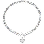 Pearls of the Orient Amare Hammered Heart Freshwater Pearl Necklace - Silver/Grey