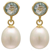 Pearls of the Orient Clara Blue Topaz Freshwater Pearl Drop Earrings - Blue/White