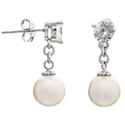 Pearls of the Orient Classic Almost Round Freshwater Pearl Drop Earrings - White/Silver