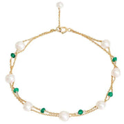 Pearls of the Orient Fine Double Chain Freshwater Pearls and Emerald Bracelet - Green /White/Gold