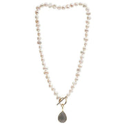 Pearls of the Orient Irregular Freshwater Pearl Labradorite Drop Necklace - Grey/White