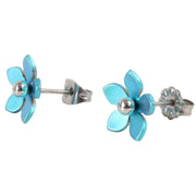 Ti2 Titanium 13mm Five Petal Stud Earrings - Kingfisher Blue