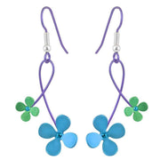 Ti2 Titanium 30mm Double Drop Four Petal Flower Earrings - Green