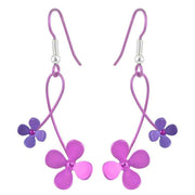 Ti2 Titanium 30mm Double Drop Four Petal Flower Earrings - Pink