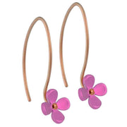 Ti2 Titanium 8mm Four Petal Flower Drop Earrings - Candy Pink