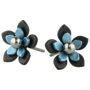Ti2 Titanium Black Back Five Petal Flower Stud Earrings - Sky Blue