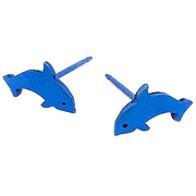 Ti2 Titanium Dolphin Stud Earrings - Dark Blue