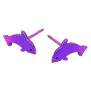 Ti2 Titanium Dolphin Stud Earrings - Purple