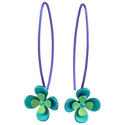 Ti2 Titanium Double Four Petal Flower Drop Earrings - Green