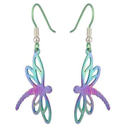 Ti2 Titanium Dragonfly Drop Earrings - Green/Purple/Pink