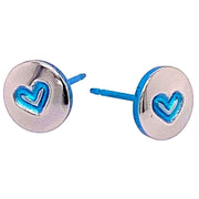Ti2 Titanium Heart Stud Earrings - Light Blue