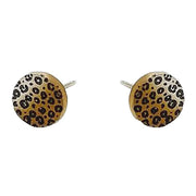 Ti2 Titanium Leopard Print Small Round Stud Earrings - Silver/Brown