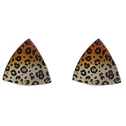 Ti2 Titanium Leopard Print Trillion Stud Earrings - Silver/Brown