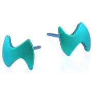 Ti2 Titanium Lightning Bolt Stud Earrings - Kingfisher Blue