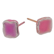 Ti2 Titanium Squashed 6mm Square Stud Earrings - Candy Pink