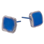 Ti2 Titanium Squashed 8mm Square Stud Earrings - Dark Blue
