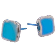 Ti2 Titanium Squashed 8mm Square Stud Earrings - Kingfisher Blue