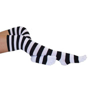 TOETOE Striped Over The Knee Toe Socks - Black/White