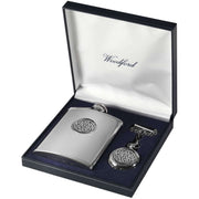 Woodford Celtic Knot 6oz Hip Flask and Pocket Watch Set - Silver