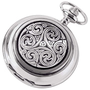 Woodford Celtic Swirl Chrome Plated Double Full Hunter Skeleton Pocket Watch - Silver/Black