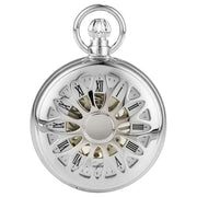 Woodford Chrome Plated Cut Out Half Hunter Mechanical Pocket Watch - Silver