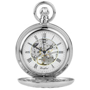 Woodford Chrome Plated Cut Out Half Hunter Mechanical Pocket Watch - Silver