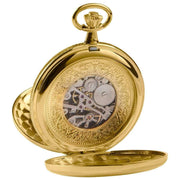 Woodford Double Full Hunter Skeleton Gold Plated Pocket Watch - Gold