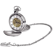 Woodford Flying Scot Chrome Plated Double Full Hunter Skeleton Pocket Watch - Silver