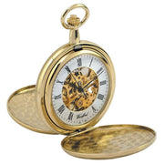Woodford Gold Plated Double Full Hunter Skeleton Mechanical Pocket Watch - Gold
