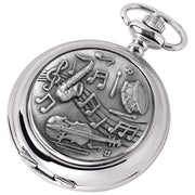 Woodford Musical Chrome Plated Double Full Hunter Skeleton Pocket Watch - Silver